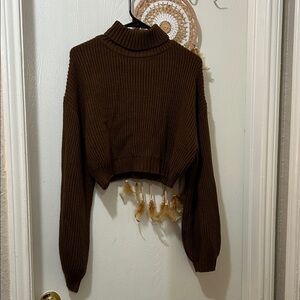 Brown Ribbed Turtleneck Sweater